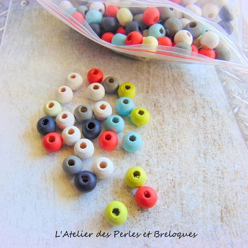 50 perles en bois couleurs mixees ø 6mm (r704) 