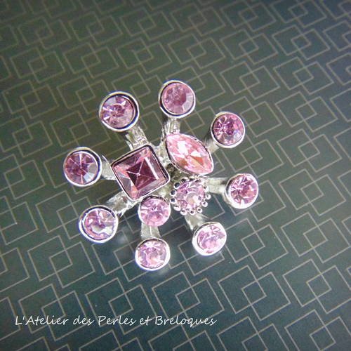 Bouton pression "chunk" strass rose (r645) 