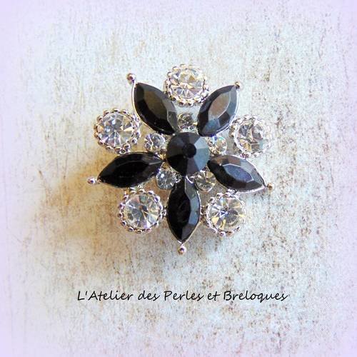 Bouton pression "chunk"  strass fleur (r256) 