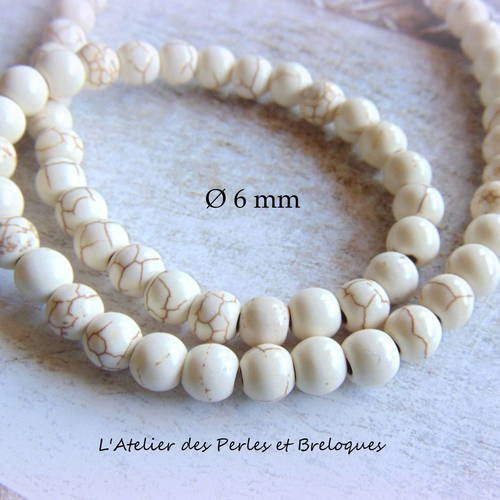 10 perles en howlite blanche (blanc cassé)  - diam. 6 mm (r980) 