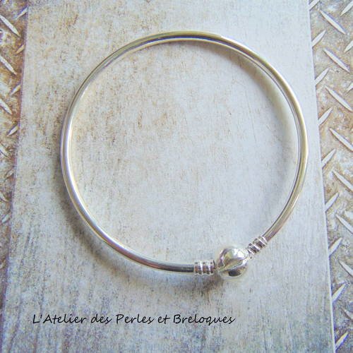 Bracelet jonc plaque argent type pandora (r509) 