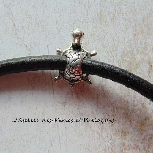 Perle europeenne charm tortue metal argente (r059) 