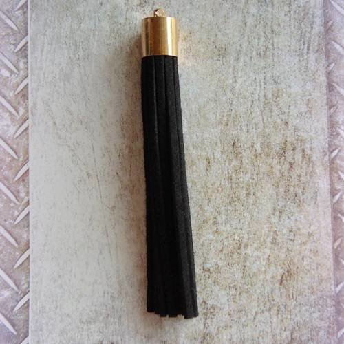 Grand pompon noir suedine (velvet) metal or (r457) 