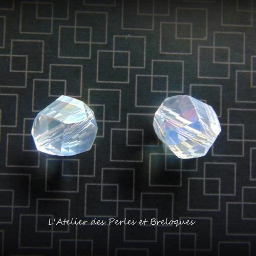 2 perles en verre transparent forme irreguliere 10 x 9 (r827) 