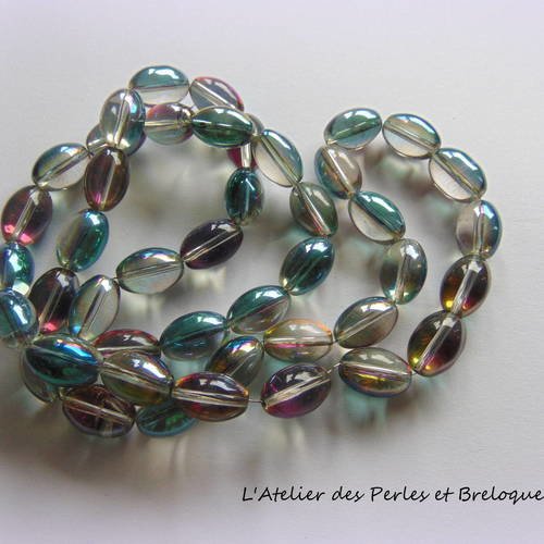 Lot de 5 perles olives en verre ab vert   15 mm x 10 mm 