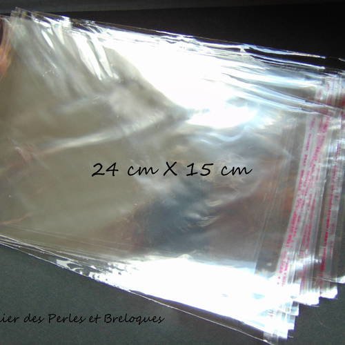 Lot de 10 pochettes transparentes autocollantes 24 cm x 15 cm (r600) 