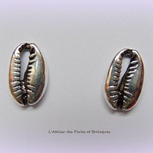 2 perles cauris en metal argente (r774) 