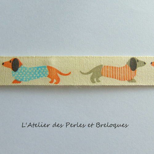 Ruban coton motif chien largeur 15 mm 