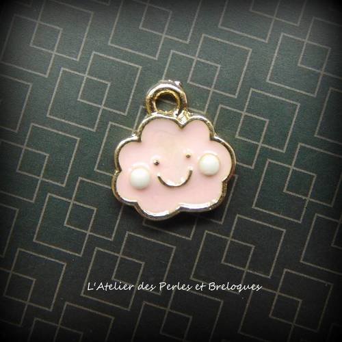 Breloque petit  nuage email rose - metal or  13 mm x 12 mm 