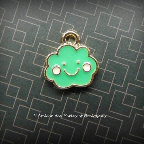 Breloque petit  nuage email vert - metal or 13 mm x 12 mm (r063) 