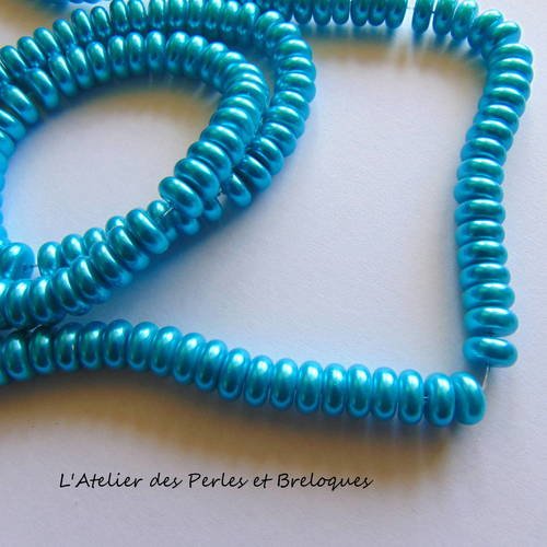 Lot de 20 perles bleues en verre forme abaque  8 x 4 mm 