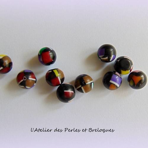 Lot de 10 perles demi-percees en resine 8 mm 