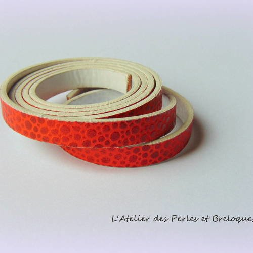 20 cm de laniere cordon plat en pu rouge orange motif leopard 