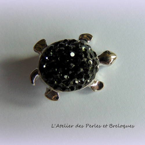 Bouton pression "chunk" tortue strass noirs (r686)