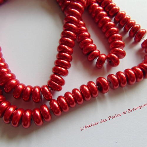 Lot de 20 perles en verre forme abaque rouge 8 x 4 mm (r338) 