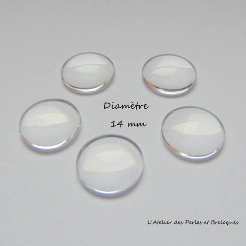 5 cabochons domes en verre transparent ø14 mm 