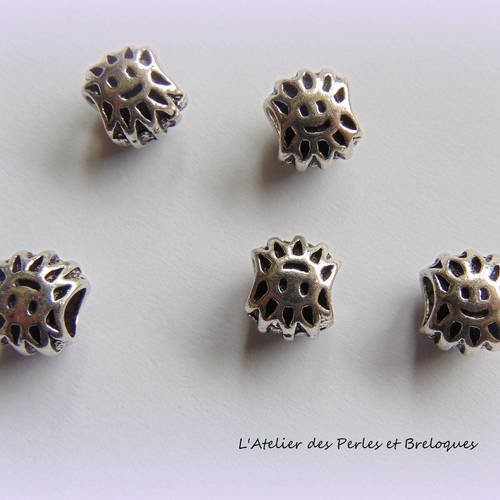 5 perles europeennes soleil metal argente (r987) 