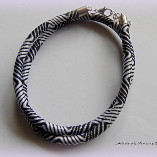 Bracelet ou collier cordon rayonne noir et blanc (r220) 