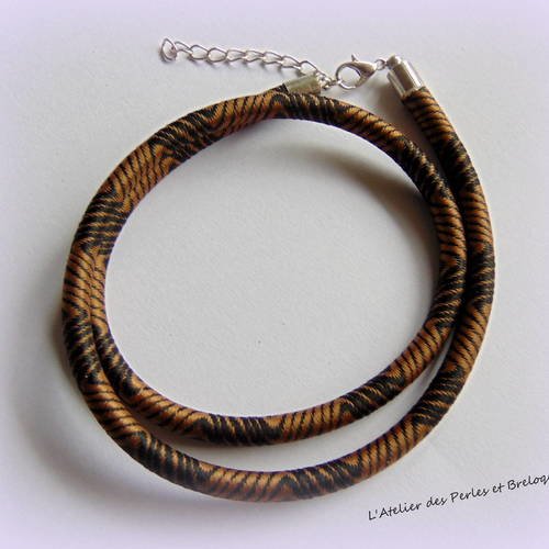 Bracelet ou collier cordon rayonne brun et noir (r222) 