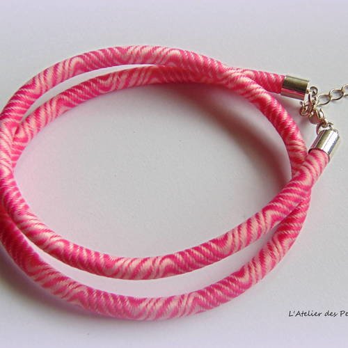 Bracelet ou collier cordon rayonne rose (r226) 