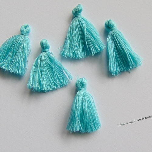 5 pompons en coton turquoise (r886) 