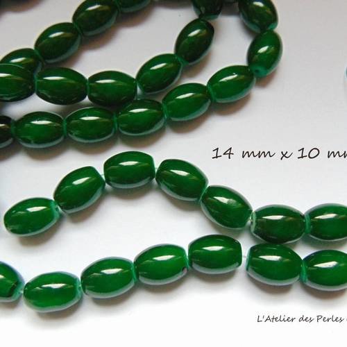 5 perles olives en verre vert fonce 14 mm x 10 mm (r058) 