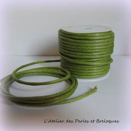 Cordon en coton cire vert olive 2 mm (r432) 