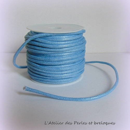 Cordon de coton cire bleu ciel 2 mm (r431)