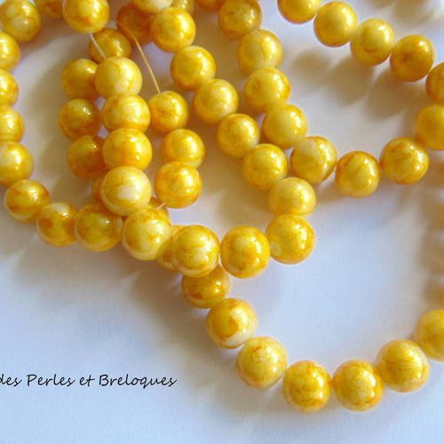 Lot de 10 perles en verre marbre jaune 10 mm