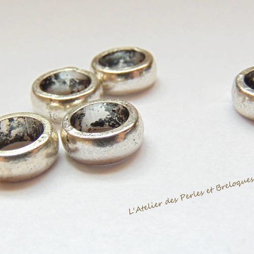 5 perles passants anneaux metal argent vieilli 