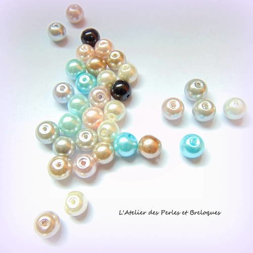 Lot de 30 perles nacrees en verre 8 mm 