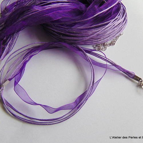 1 collier organza fils coton violet 