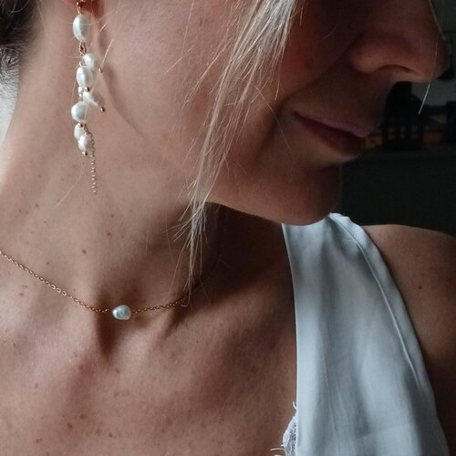Mia- perles d'oreilles de mariée avec perles d'eau douce-bijoux de mariage- bijoux bohèmes et chics.
