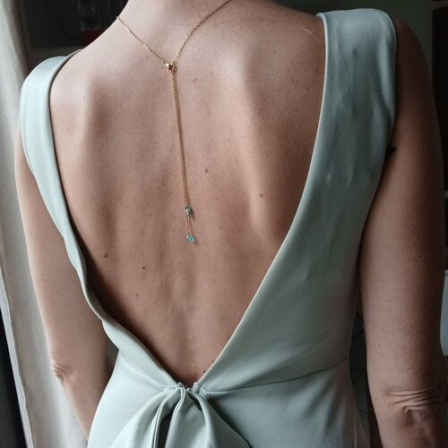 Douce- collier et bijou de dos 2 en 1 pour habiller une robe à dos nu- chaîne de dos à cristaux turquoise- bijou de mariée bohème.