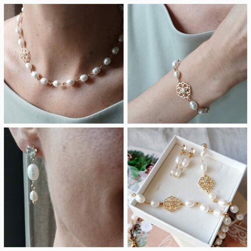 Ayat-bijoux de mariée à perles de culture- parure de mariage- perles d'eau douce irrégulières.