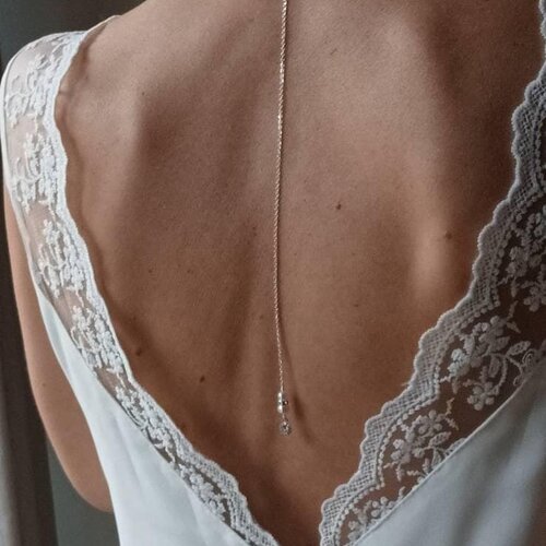 Albanne- collier de dos de mariée 2 en 1- bijou de dos argenté amovible avec perles nacrées blanches- mariage 2023, esprit bohème.