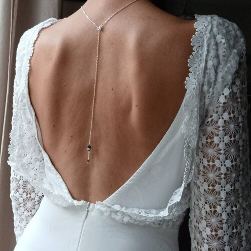 Toscane- bijou de dos mariage à perle bleue- collier de mariée chic et bohème- collier de dos robe ouverte- bijou de dos de cérémonie.