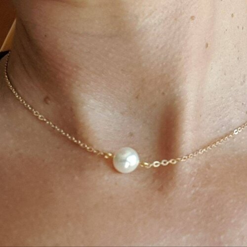 Collier de mariée doré à perle nacrée blanche perle solitaire en cristal nacrée.