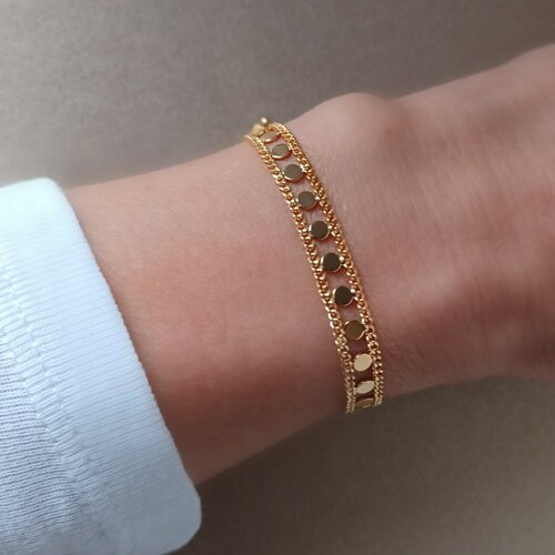 Bracelet femme en acier doré inoxydable bracelet chaîne avec ronds- bracelet minimaliste et chic.