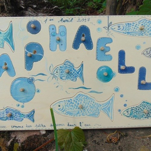 Puzzle personnalisé  avec prénom*thème poissons *tons bleus , turquoises