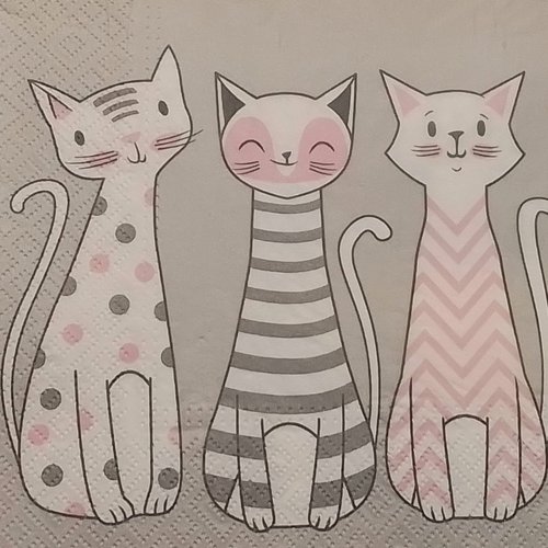 Serviette en papier  - 3 chats rigolos - pour le collage, collection ou l'art de la table