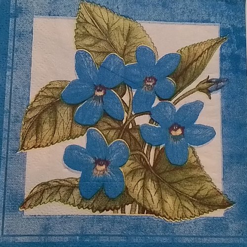1 serviette en papier   fleurs bleues