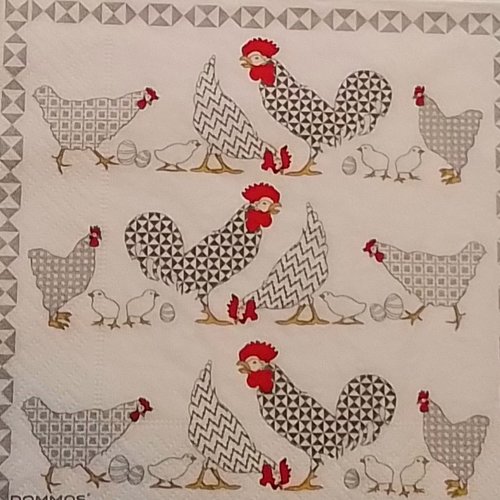Serviette en papier famille de poules