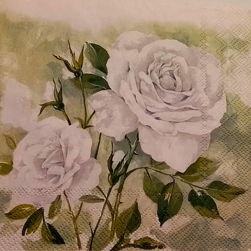 Serviette en papier  roses blanches - pour le collage, collection ou l'art de la table