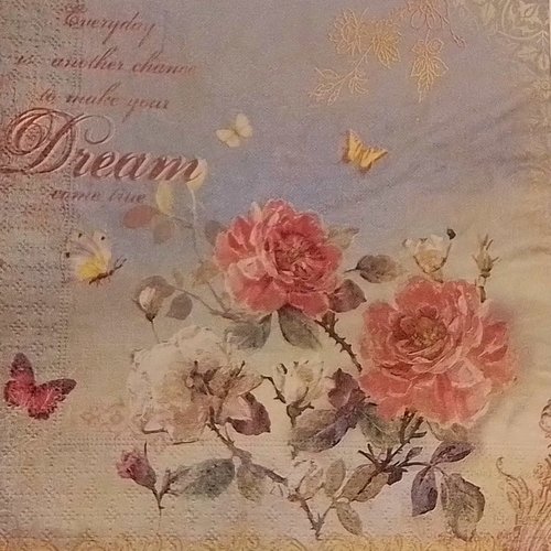 1 serviette en papier roses anciennes  - make your dream - pour le collage, collection ou l'art de la table