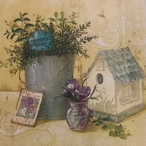 1 serviette en papier  " provençal herbs " angela staehling - pour le collage, collection ou l'art de la table