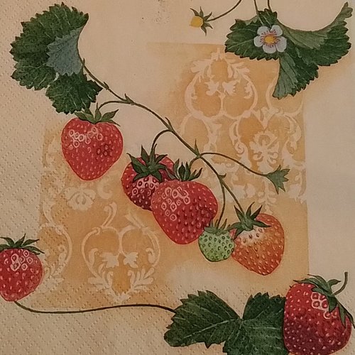 Serviette en papier  fraises sur branche