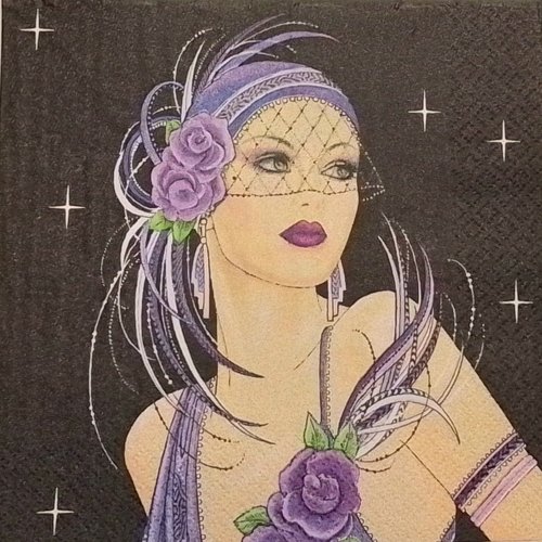1 serviette en papier lady  - purple 1930  cabaret