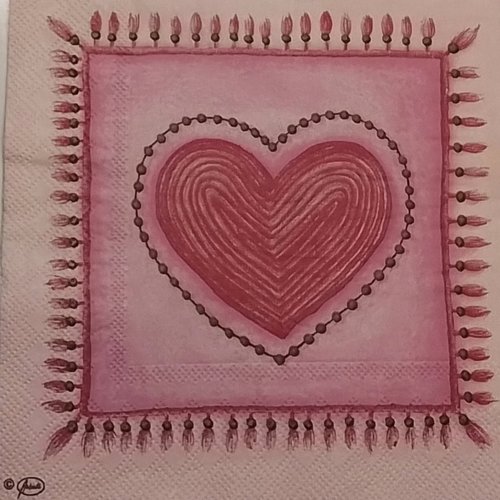 1 serviette en papier  ”coussin de cœur rose "
