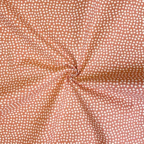 Tissu  cretonne coton terracotta mini coeurs - pois